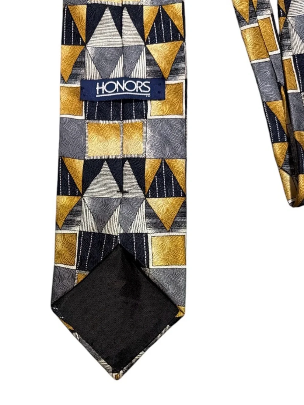 Honors 100% Silk Geometric Necktie Gold Gray Black Abstract Wide 4” USA
